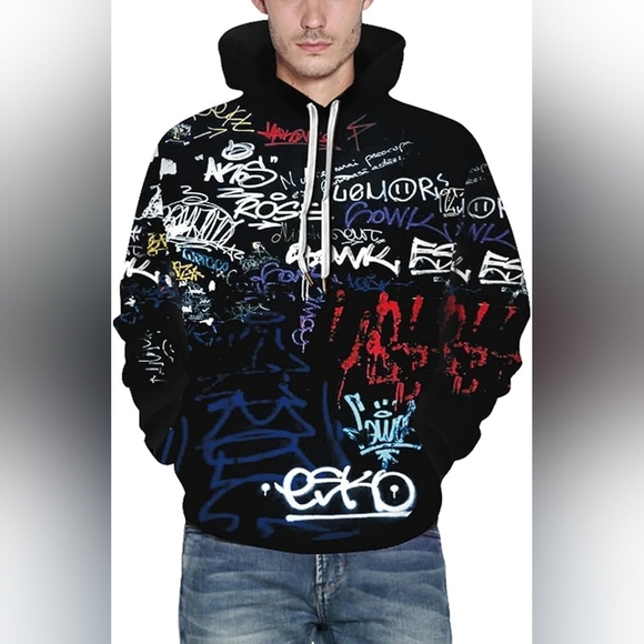 New Men's Graphic Drawstring Hoodie Sweater Multiple Sizes - Picture 4 of 5